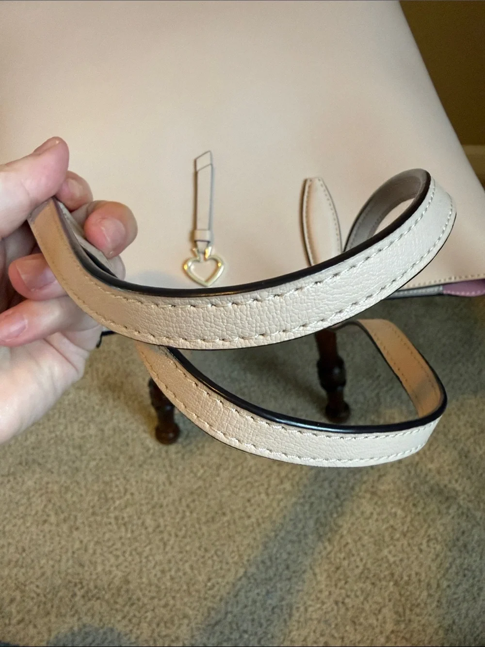 kate spade Blush Cream Tote with Heart Tassel Charm